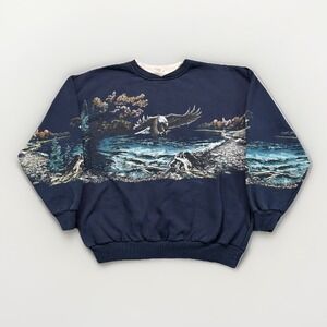 VTG Art Unlimited All Over Print Eagle Nature Sweatshirt Sz XL USA Made